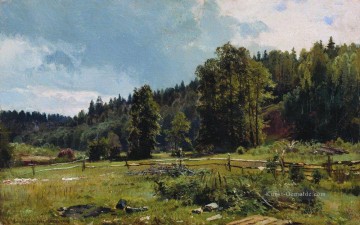 Wiese am Waldrand siverskaya 1887 klassische Landschaft Ivan Ivanovich Bäume Ölgemälde